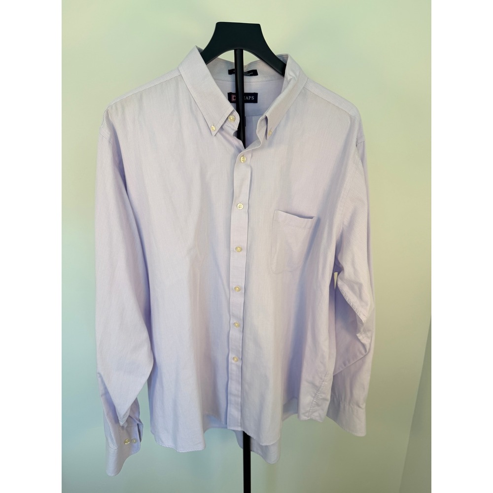 Chaps Mens Classic Fit Dress Shirt Purple Stripe Wrinkle Free 18-18.5 36/37